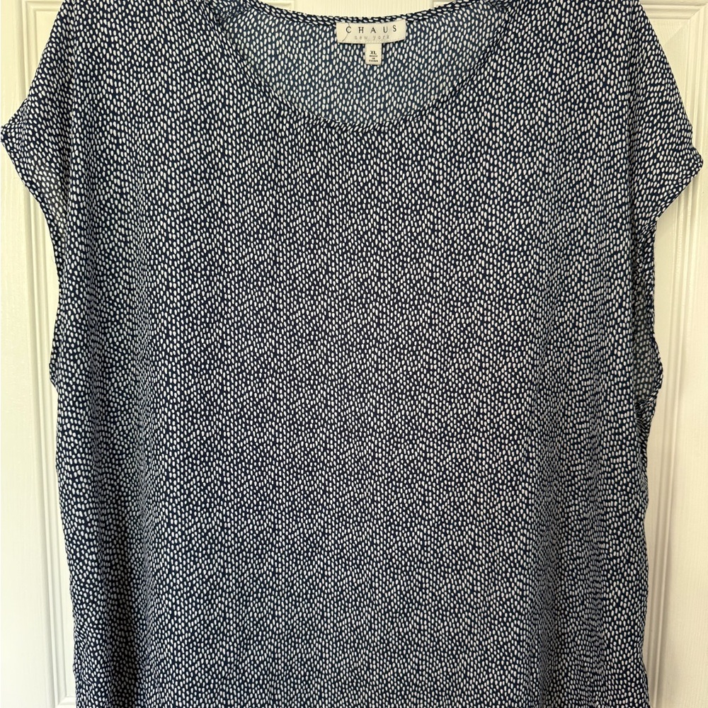 Chaus Blue and White Cap Sleeve Relaxed Blouse